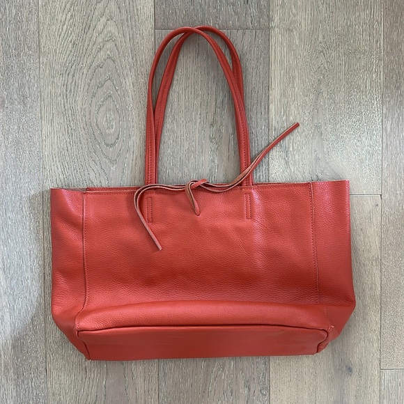 Borse in Pelle Orange Leather Tote Bag - Picture 2 of 14